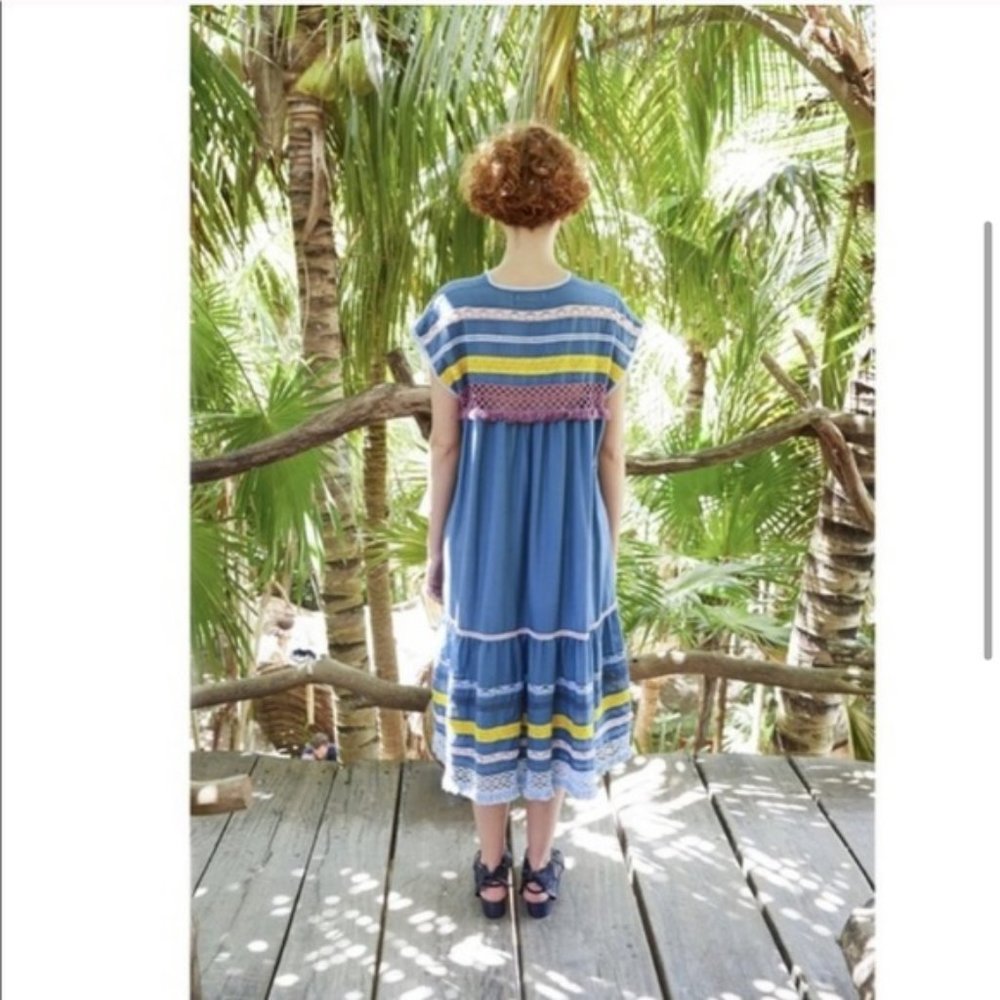 Free People Crochet Lace Boho Midi Dress Blue Pink - Picture 9 of 9